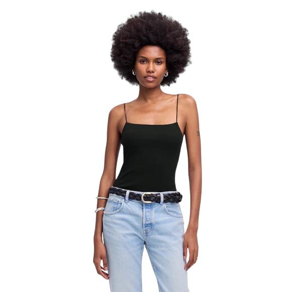 NWT J.Crew Black Square Neck Tank Top XS Spaghetti Strap Slim Fit - Picture 1 of 9